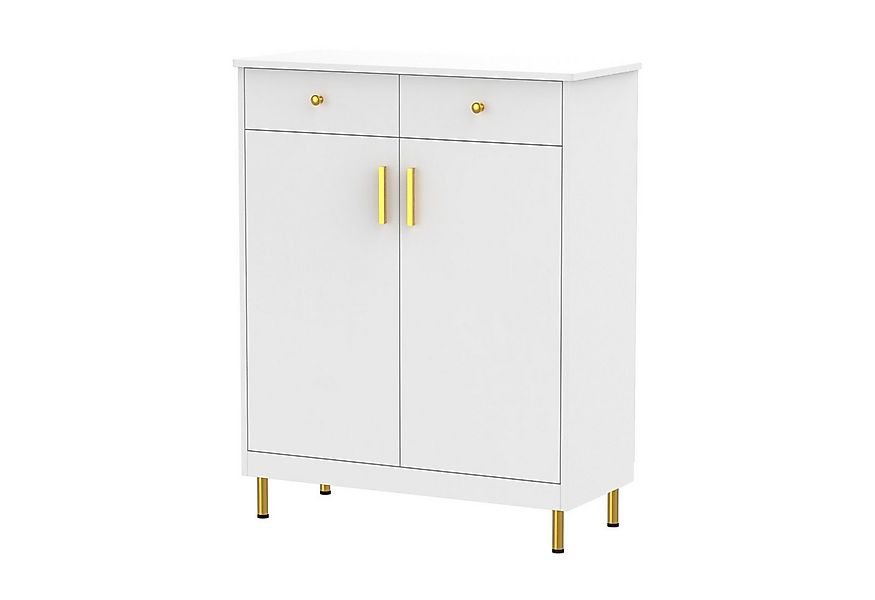 FUFU&GAGA Schuhschrank mit 2 Schubladen und 2 Türen, weiß, MDF, 80 x 35 x 1 günstig online kaufen