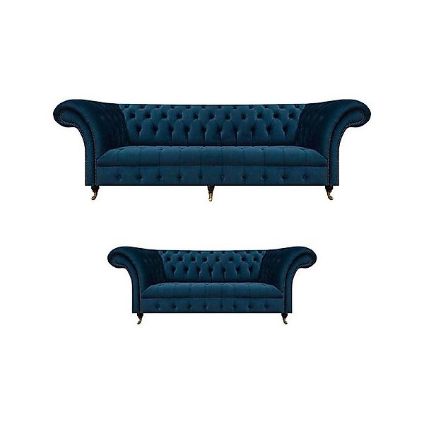 JVmoebel Sofa Chesterfield Polstermöbel Designer Blaue Wohnzimmer Couchen 2 günstig online kaufen