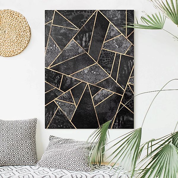 Leinwandbild Abstrakt - Hochformat Graue Dreiecke Gold günstig online kaufen