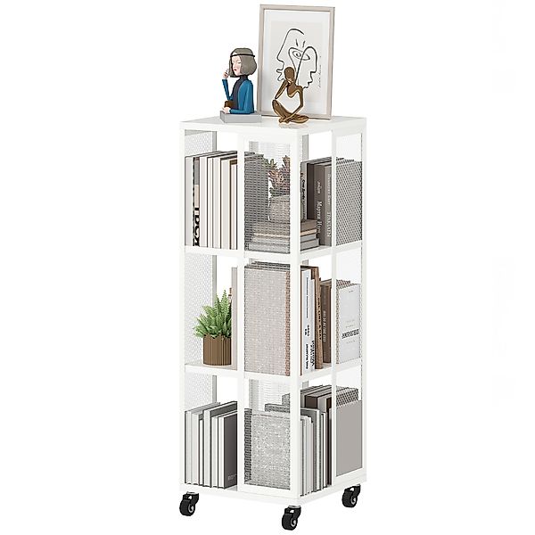 HOMCOM Modernes 3-stöckiges Bücherregal, Metallregal mit Rädern für Wohnzim günstig online kaufen