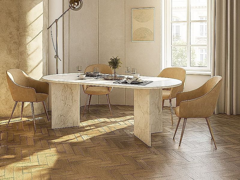 Esstisch 8 Personen - Marmor-Optik Weiß - TOPANIA günstig online kaufen