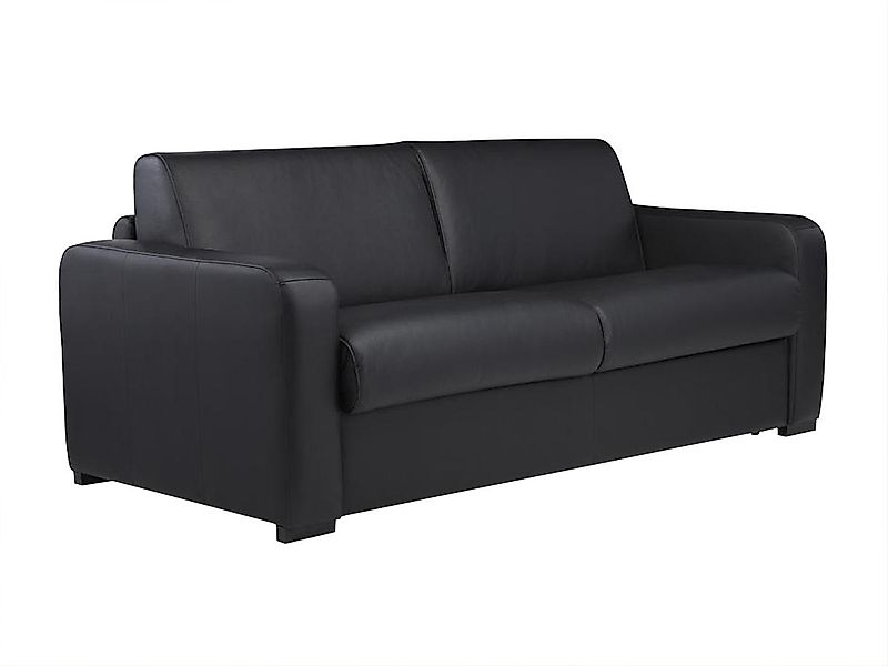 Schlafsofa mit Matratze 3-Sitzer - Matratze 13 cm - Leder - Schwarz - BEVIS günstig online kaufen