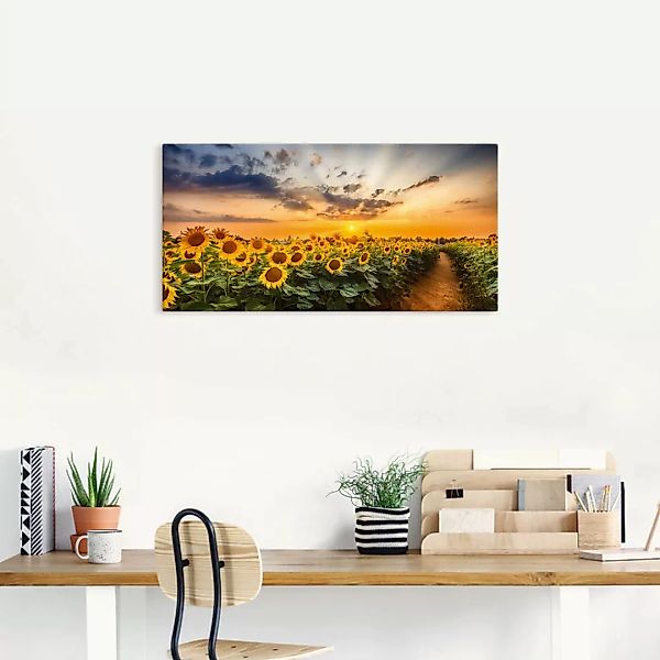 Artland Wandbild "Sonnenblumenfeld bei Sonnenuntergang", Blumenbilder, (1 S günstig online kaufen