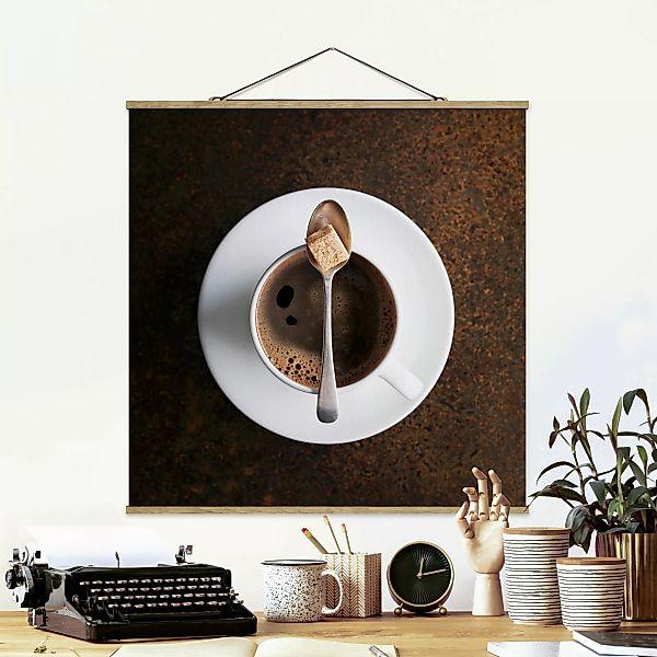 Stoffbild Küche mit Posterleisten - Quadrat Süßer Kaffee günstig online kaufen