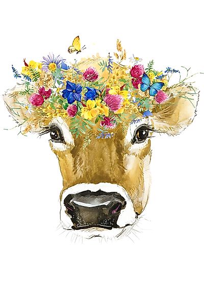 queence Leinwandbild »Kuh«, Kunst-Kuh-Kuhbilder-Blumen-Blumenbilder, Premiu günstig online kaufen