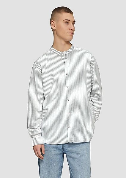 QS Langarmhemd Hemd Regular Fit: Stehkragenhemd aus gestreiftem Oxford günstig online kaufen
