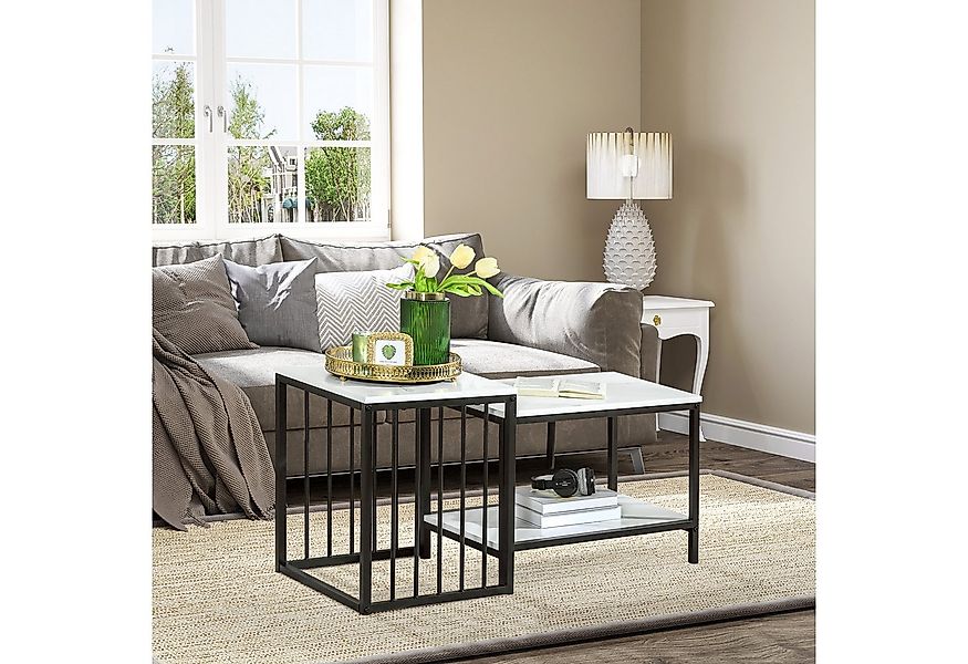 HOMCOM Couchtisch 2er-Set, mit Marmoroptik (Wohnzimmertisch, 2-St., Beistel günstig online kaufen