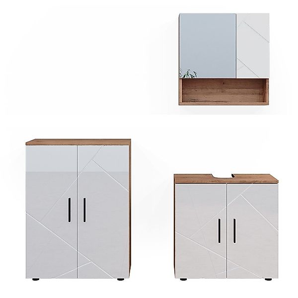 Vicco Badmöbel-Set Irma, Eiche/Weiß Hochglanz, 3 günstig online kaufen