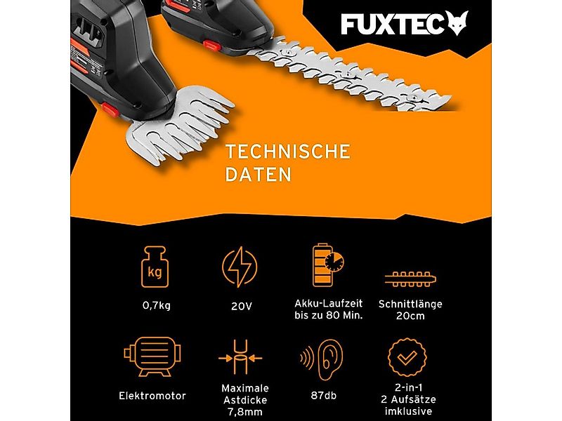 FUXTEC Akku-Heckenschere FX-E1HHS20SET, 2Ah-Akku, 20cm Schnittlänge, 20V, b günstig online kaufen