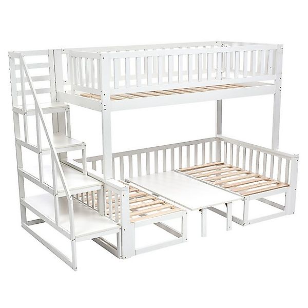 REDOM Etagenbett Holzbett mit Treppe, mit verstellbarem Tisch, mit Holzsofa günstig online kaufen