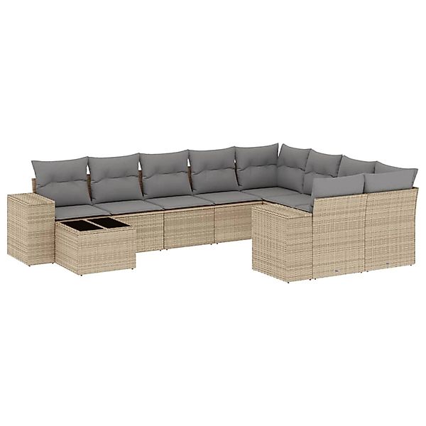 vidaXL 10-Tlg Garten-Sofagarnitur mit Kissen Beige Poly Rattan 3255396 günstig online kaufen