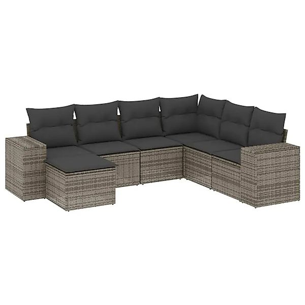 vidaXL 7-Tlg Garten-Sofagarnitur mit Kissen Grau Poly Rattan 3255237 günstig online kaufen