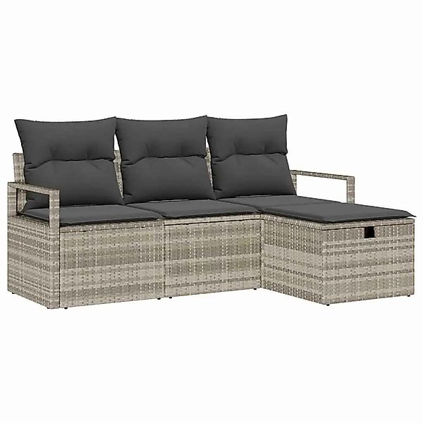vidaXL Sofa Set mit Kissen mit Speicher 4-Tlg Hellgrau Poly-Rattan 3359151 günstig online kaufen