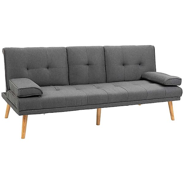 HOMCOM 3-Sitzer-Sofa mit Klappbarem Tisch Leinenoptik Becherhalter günstig online kaufen