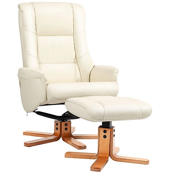HOMCOM Relaxsessel mit Hocker Liegefunktion Wippfunktion Kunstleder Cremewe günstig online kaufen