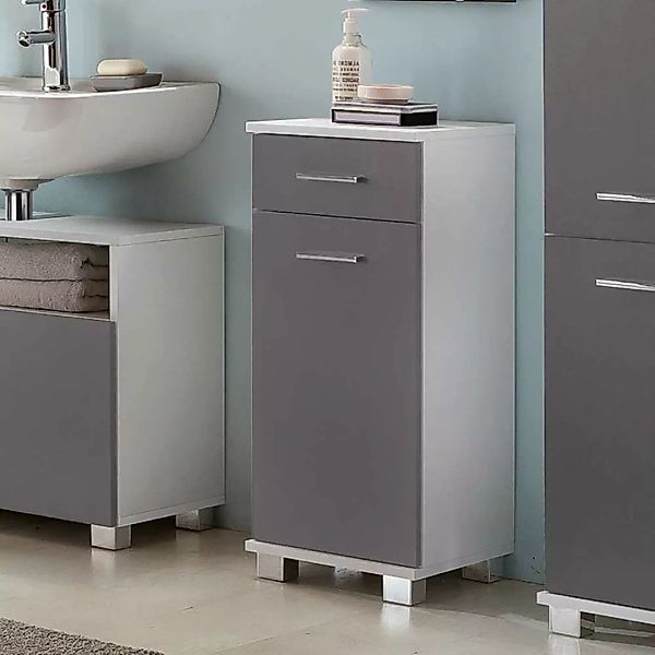 Badezimmer Unterschrank in Grau und Weiß Tür und Schublade günstig online kaufen