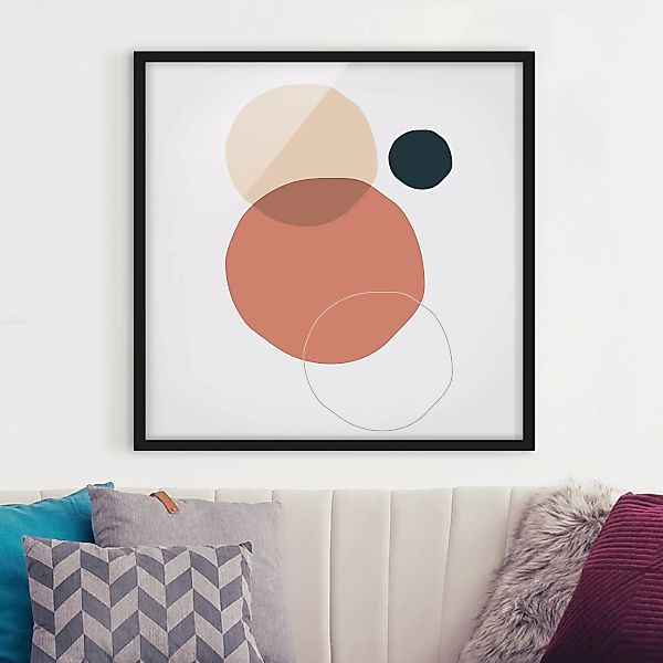 Bild mit Rahmen Abstrakt - Quadrat Line Art Kreise Pastell günstig online kaufen
