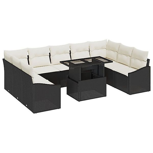 vidaXL Loungesofa 10-tlg. Garten-Sofagarnitur mit Kissen Schwarz Poly Ratta günstig online kaufen