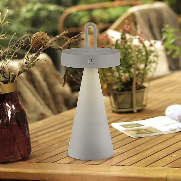 JUST LIGHT. LED-Akku-Tischleuchte Alwa grau-beige Eisen IP44 günstig online kaufen