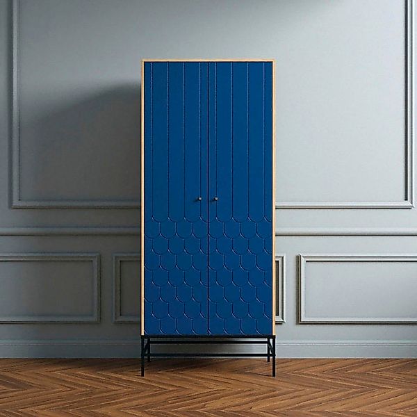andas Drehtürenschrank, Fräsungen in den Fronten, goldene Griffe günstig online kaufen