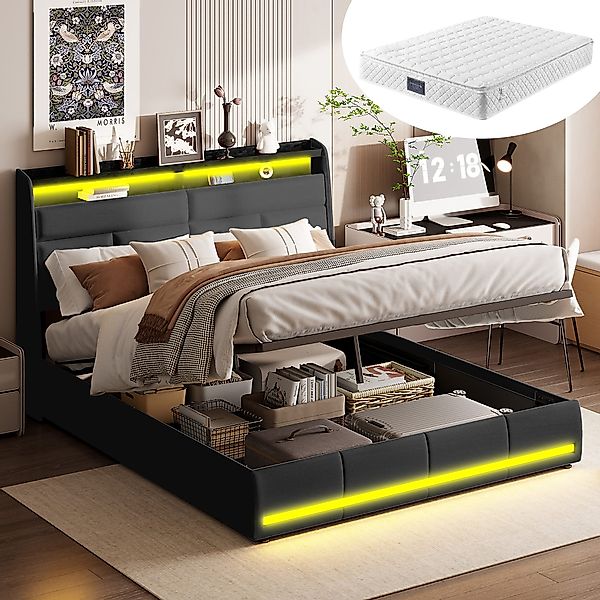 Furnishings Home Polsterbett LED Doppelbett Stauraumbett günstig online kaufen