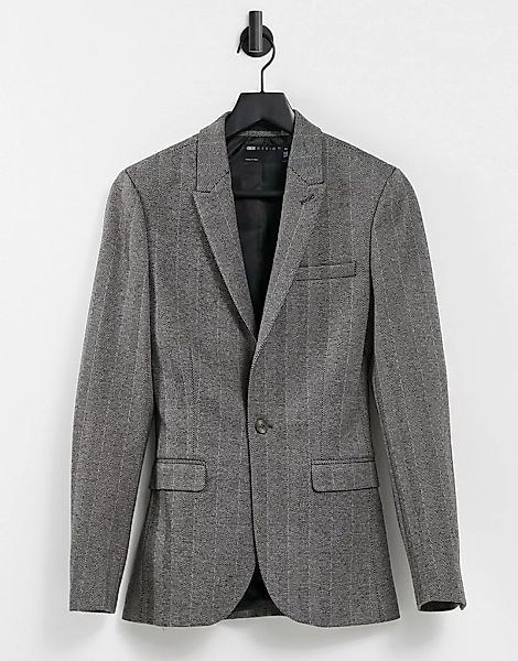 ASOS DESIGN – Sehr eng geschnittener Blazer in Wolloptik aus grauem Tweed günstig online kaufen