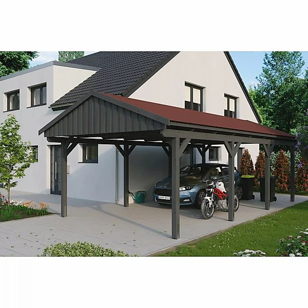 Skan Holz Carport Fichtelberg 423 cm x 808 cm Rote Schindeln Schiefergrau günstig online kaufen