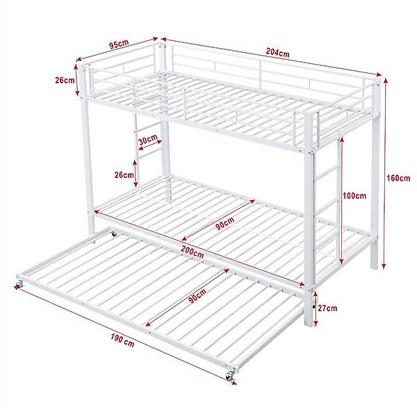 Flieks Etagenbett, Metallbett Hochbett Kinderbett 90x200cm mit Ausziehbett günstig online kaufen