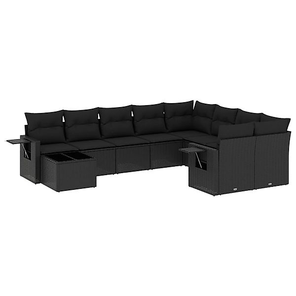vidaXL 10-Tlg Garten-Sofagarnitur mit Kissen Schwarz Poly Rattan 3220654 günstig online kaufen