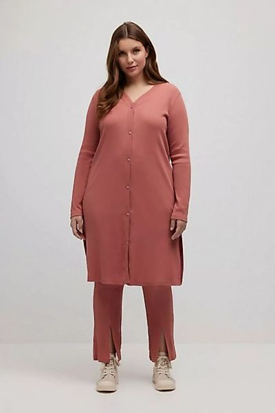 Ulla Popken Longshirt Long-Shirtjacke Rippjersey V-Ausschnitt günstig online kaufen
