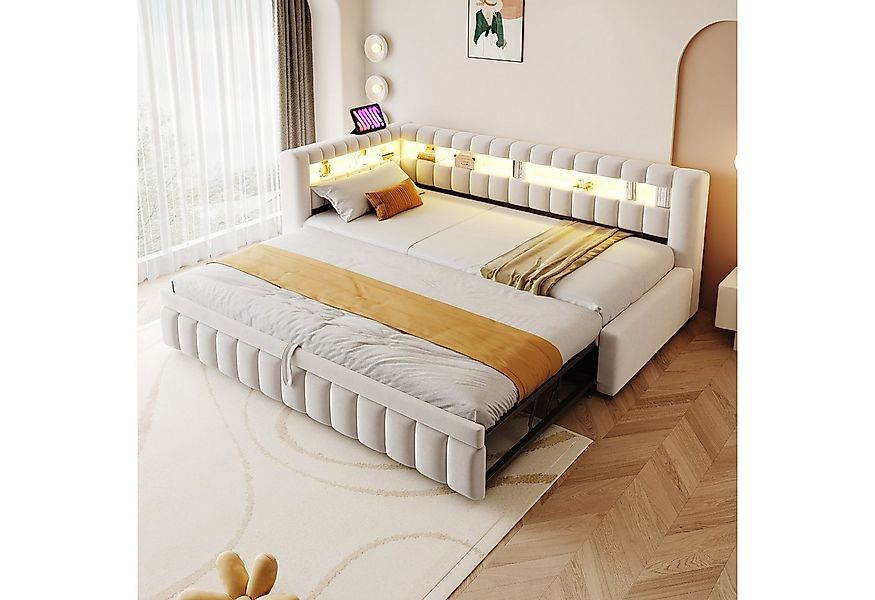 Merax Daybett mit LED-Beleuchtung und Ladeanschluss (Tagesbett Schlafsofa S günstig online kaufen