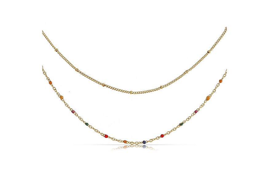 Made by Nami Edelstahlkette Damen Halskette zweireihig bunt goldene Perlen günstig online kaufen
