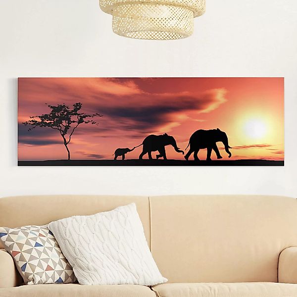 Leinwandbild Afrika - Panorama Savannah Elefant Family günstig online kaufen