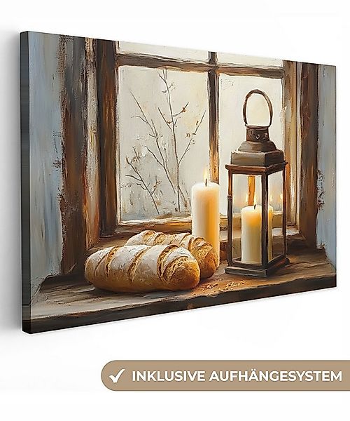 OneMillionCanvasses® Leinwandbild Stilleben - Rustikal - Kerzen - Brote - F günstig online kaufen
