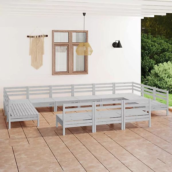 13-tlg. Garten-lounge-set Weiß Massivholz Kiefer günstig online kaufen