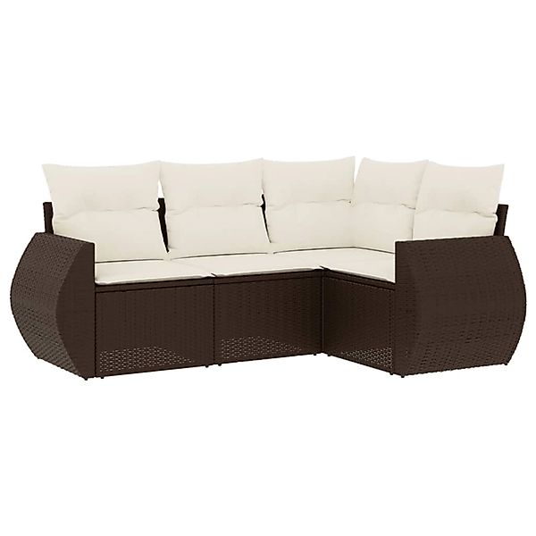 vidaXL 4-Tlg Garten-Sofagarnitur mit Kissen Braun Poly Rattan 3221312 günstig online kaufen