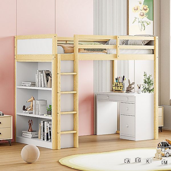 Merax Hochbett (multifunktionales Holzbett) Kinderbett 90x200cm günstig online kaufen