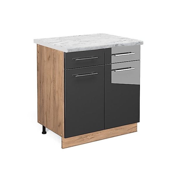 Vicco Küchenunterschrank Fame-Line Anthrazit Hochglanz/Goldkraft Eiche 80 c günstig online kaufen