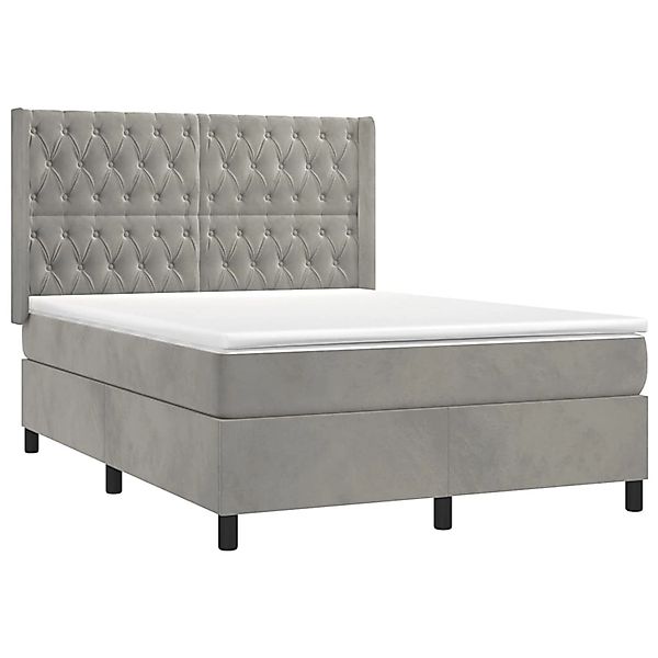 vidaXL Boxspringbett mit Matratze & LED Hellgrau 140x190 cm Samt 3139739 günstig online kaufen
