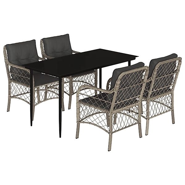 vidaXL 5-Tlg Garten-Essgruppe mit Kissen Hellgrau Poly Rattan 3212168 günstig online kaufen