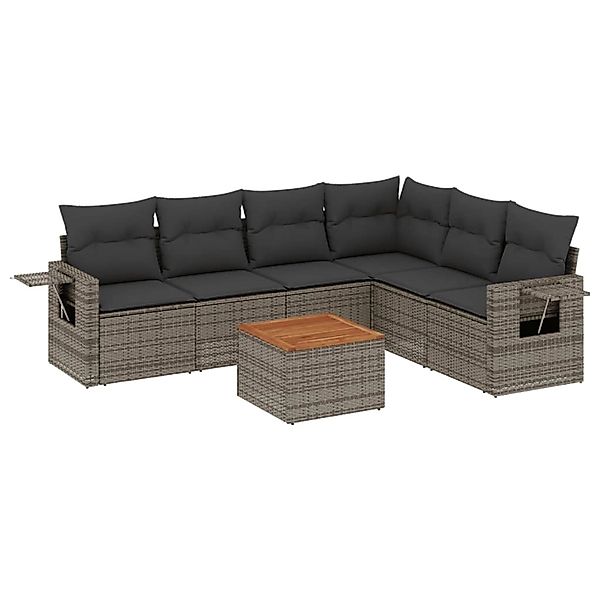 vidaXL 7-Tlg Garten-Sofagarnitur mit Kissen Grau Poly Rattan 3256914 günstig online kaufen