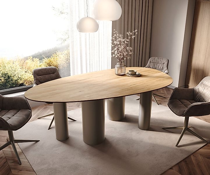 Esstisch Edge Oval 220x120 Keramik Laminam® Sabbia Eichefarbig Pilier Metal günstig online kaufen
