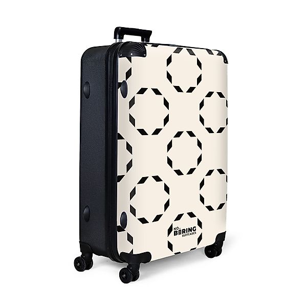 NoBoringSuitcases.com© Hartschalen-Trolley Beige mit schwarzen Kreisen günstig online kaufen