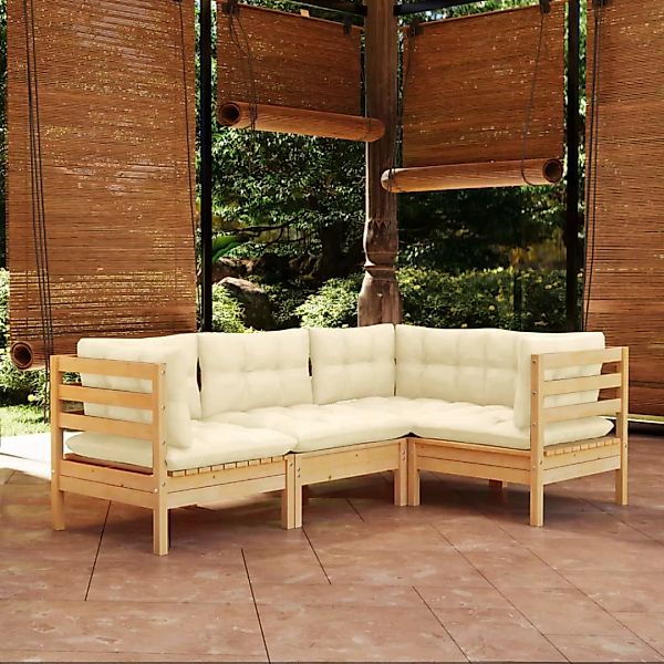 4-tlg. Garten-lounge-set Mit Creme Kissen Kiefernholz günstig online kaufen