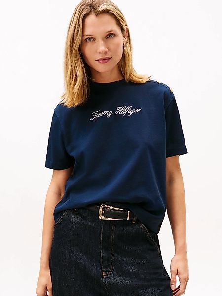 Tommy Hilfiger Kurzarmshirt "GOLD BTN SCRIPT MDRN SS TEE" mit goldfarbenen günstig online kaufen