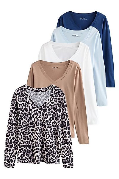 Next V-Shirt Langarmshirt mit V-Ausschnitt im 5er-Pack (5-tlg) günstig online kaufen