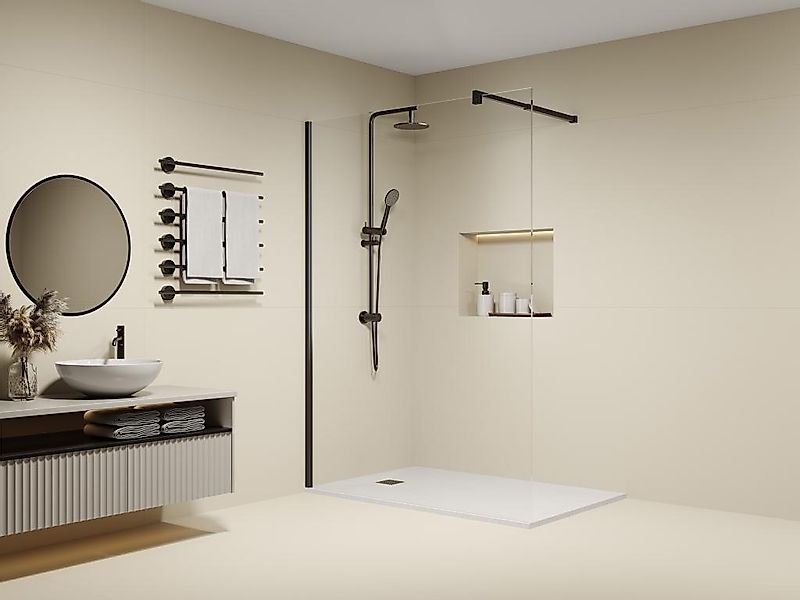 Duschtrennwand Seitenwand italienische Dusche - Anti-Kalk-Glas 8 mm - 140 x günstig online kaufen