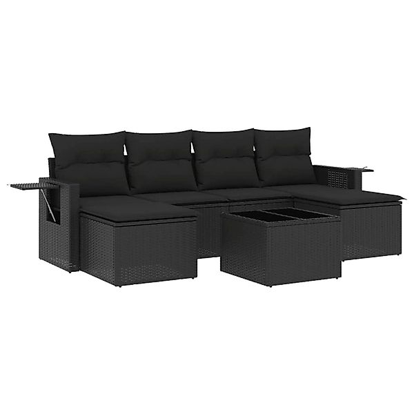 vidaXL 7-Tlg Garten-Sofagarnitur mit Kissen Schwarz Poly Rattan 3252862 günstig online kaufen