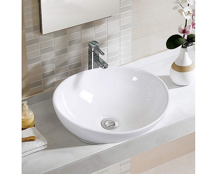 COSTWAY Aufsatzwaschbecken, ohne hahnloch, Keramik, Bad Waschschale rund günstig online kaufen