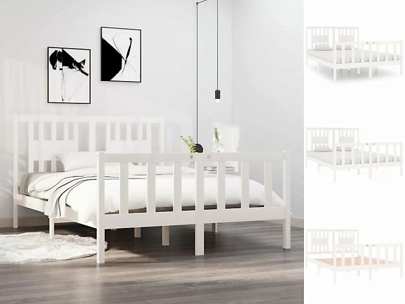 vidaXL Bettgestell Massivholzbett Weiß 140x190 cm Bett Bettrahmen Bettgeste günstig online kaufen